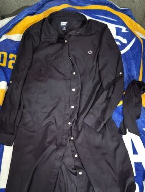 NWOT Lands' End Chase Navy Blue Long Button-Front Shirt Dress